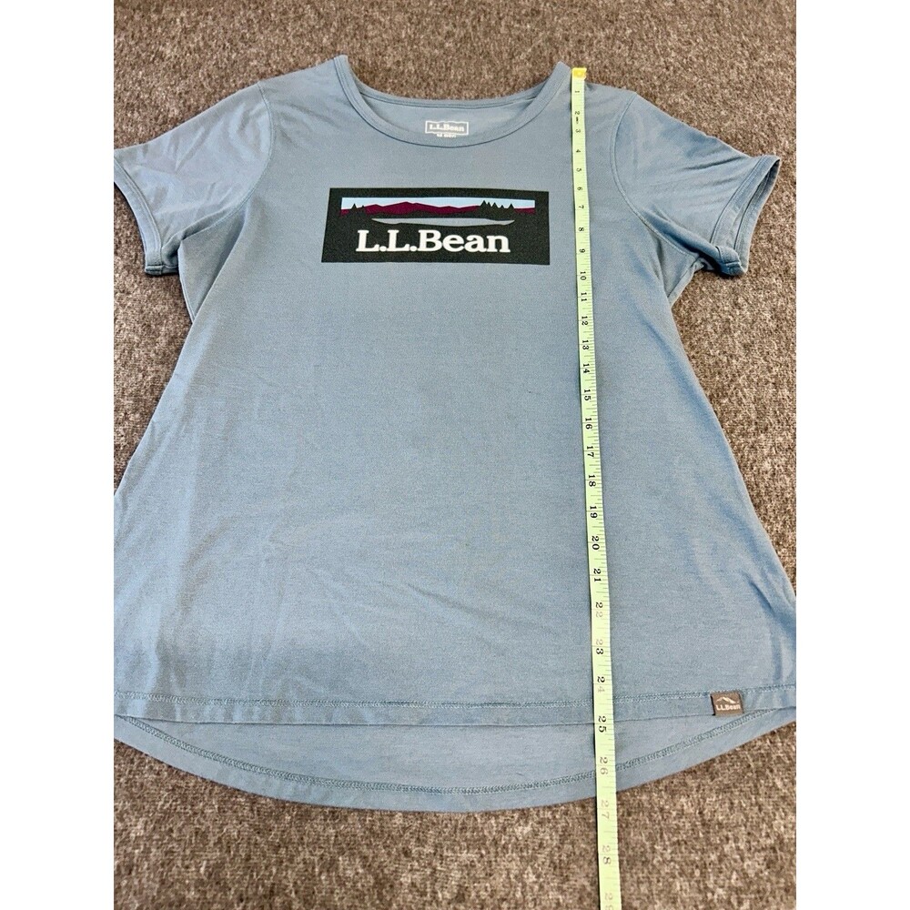 L.L. Bean T Shirt Womens Med Mountain Graphic Blue Short Sleeve Tee Big Logo - Picture 2 of 5